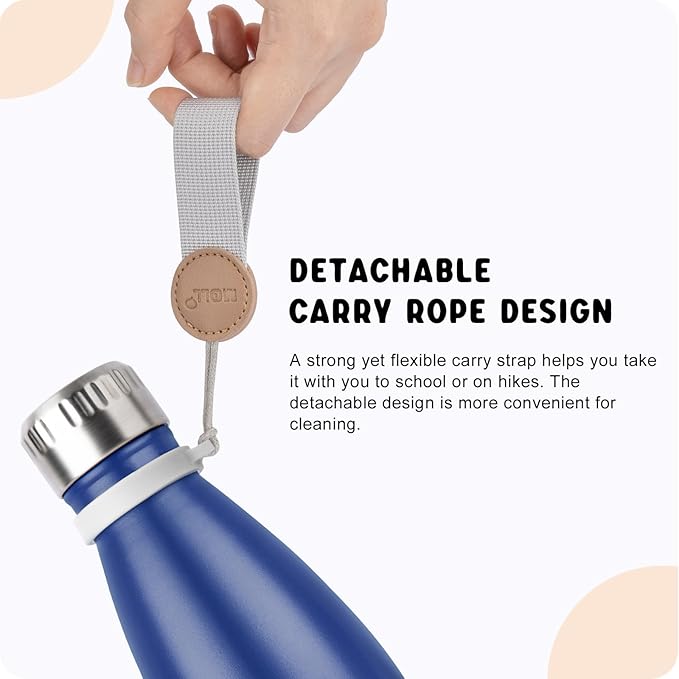 Small Water Bottle-9 oz Stainless Steel Water Bottle for Kids School Insulated Vacuum Metal Leak Proof Cola Shape Mini Water Bottle for Boys (Navy)