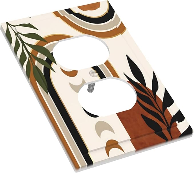 Boho Mid Century Arch Plant Leaves Sun Moon Outlet Covers 1 Gang Duplex Light Switch Cover Decorative Switch Plates Electrical Receptacle Faceplate Wall Plate for Bedroom Living Room Decor