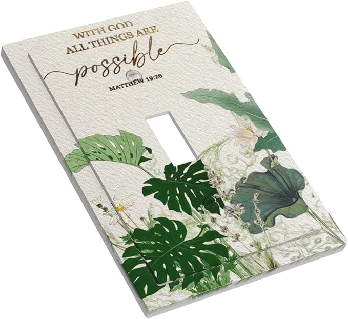 Decorative Light Switch Cover Plate Boho Green Monstera Leaf Inspirational Quotes 1 Gang Single Toggle Wall Plates for Electrical Covers Switch Plate Covers Faceplate for Bedroom Decor