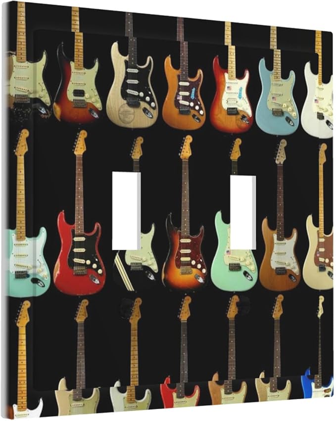 Vintage Electric Guitar Collection Double Toggle Switch Cover - 2-Gang Standard US Size Rock & Roll Guitar Light Switch Covers for Music Studio Decor