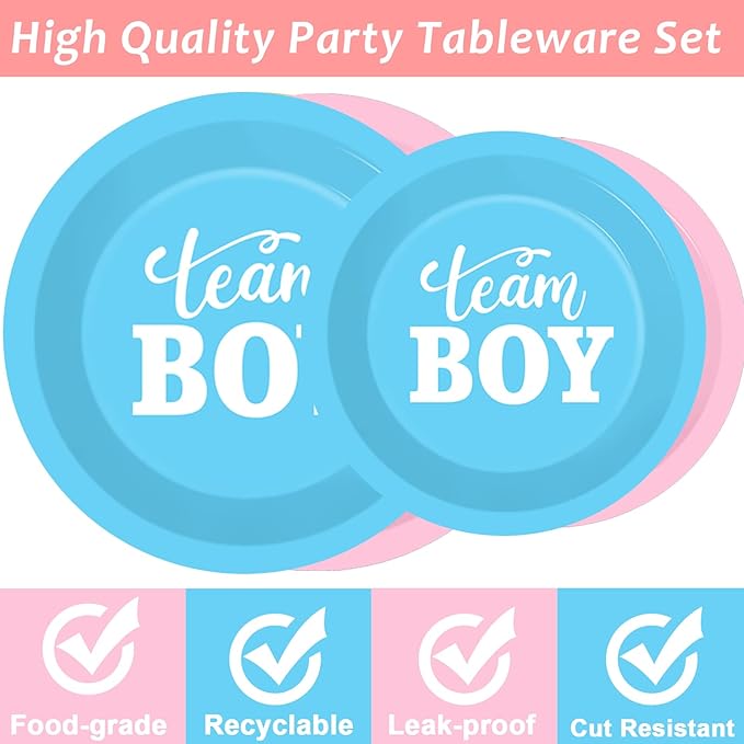 96 PCS Gender Reveal Party Supplies Gender Reveal Plates and Napkins Baby Shower Party Tableware Boy or Girl Disposable Paper Plates Napkins for Party Decorations Supplies Favors for 24 Guests