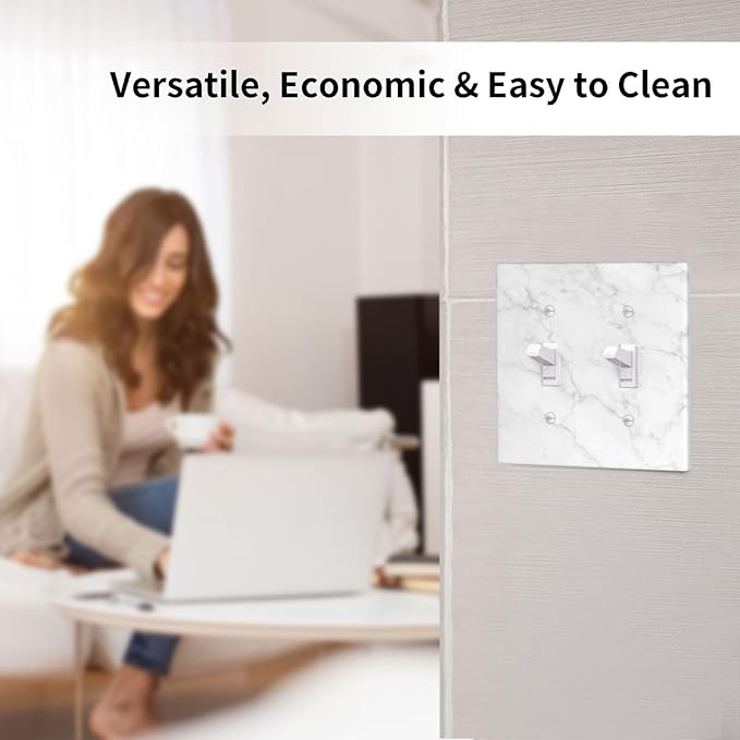 Faux White Marble Printed Double Light Switch Cover Plates Decorative 2 Gang Wall Plate Double Toggle Lightswitch Cover