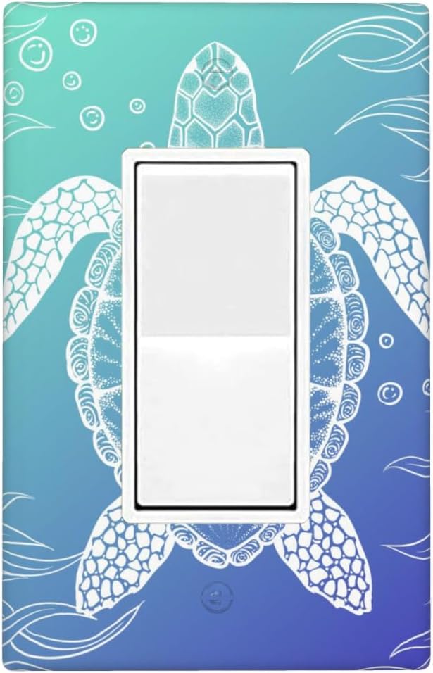 Sea Turtle Ocean 1-Gang Rocker Wall Plate, Blue Coastal Switch Plate for Bathroom, Beach House & Coastal Home