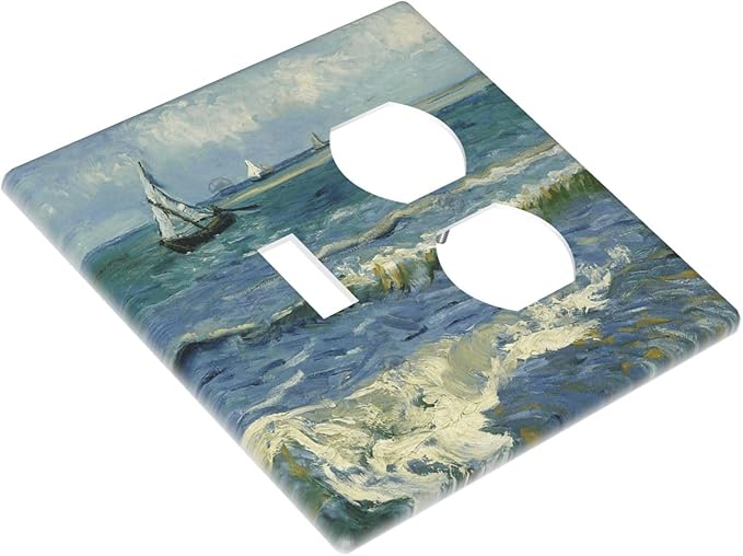 Nautical Ocean Waves Sailboat Painting Blue Sky Wallplates 1 Toggle 1 Duplex Switch Plate Electrical GFCI Faceplate Decorative Light Switch Covers for Bathroom Bedroom Decor