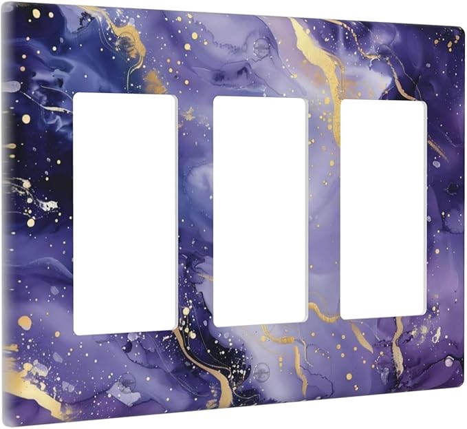 Decorative Outlet Covers Modernity Abstract Purple Golden Marble 3 Gang Wall Plate Triple Rocker Switch Light Switch Plate Covers Jumbo Electrical GFCI Switch Cover Plate