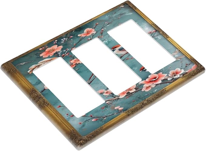 Decorative Art Light Switch Covers Birds on Branches 3 Gang Triple Rocker Outlet Switch plate GFCI Faceplate GFCI for Home Decor