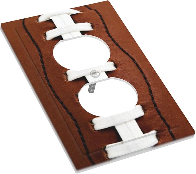 Football Laces Duplex Wall Plate - 1-Gang Standard US Size Game Day Sports Fan Outlet Covers, Vintage Leather Texture for Boys Room