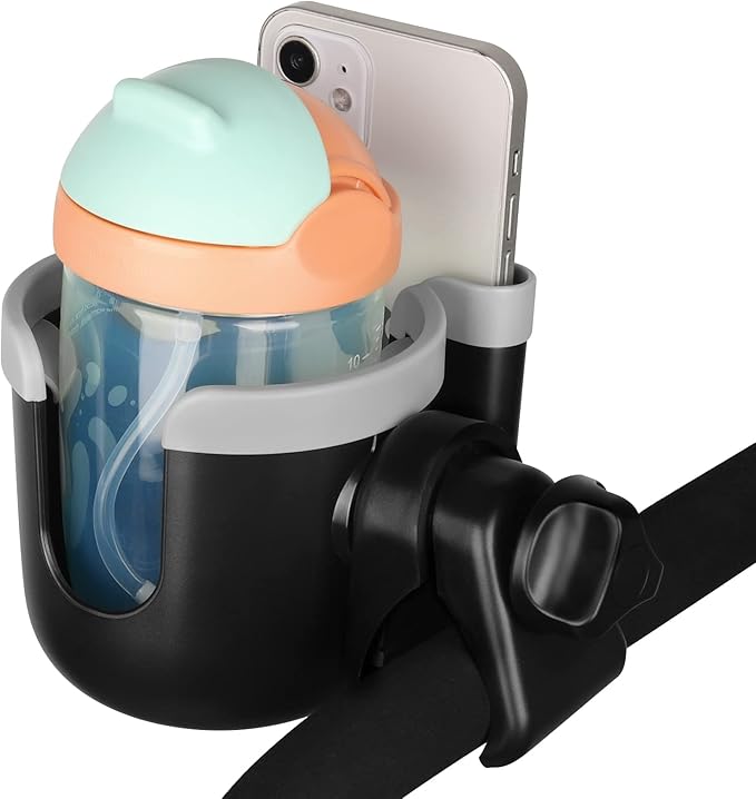 Accmor Stroller Cup Holder with Phone Holder, Bike Cup Holder, Universal Cup Holder for Uppababy Nuna Doona Strollers, 2-in-1 Cup Phone Holder for Stroller Bike Accessory