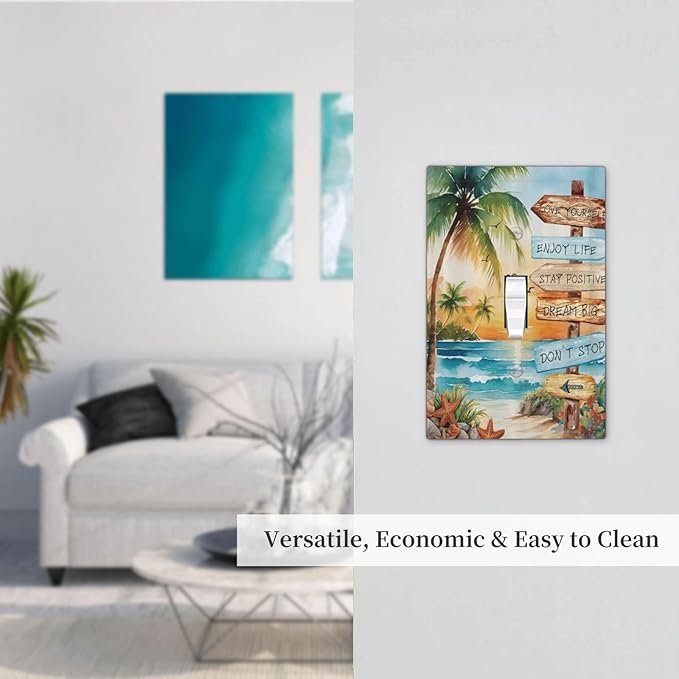 Tropical Beach Palm Tree Summer Coastal Ocean Sunset Decorative Light Switch Cover 1 Gang Single Toggle Device Electrical Faceplate Switchplates Decorator Outlet Wall Plate for Bedroom Living Room