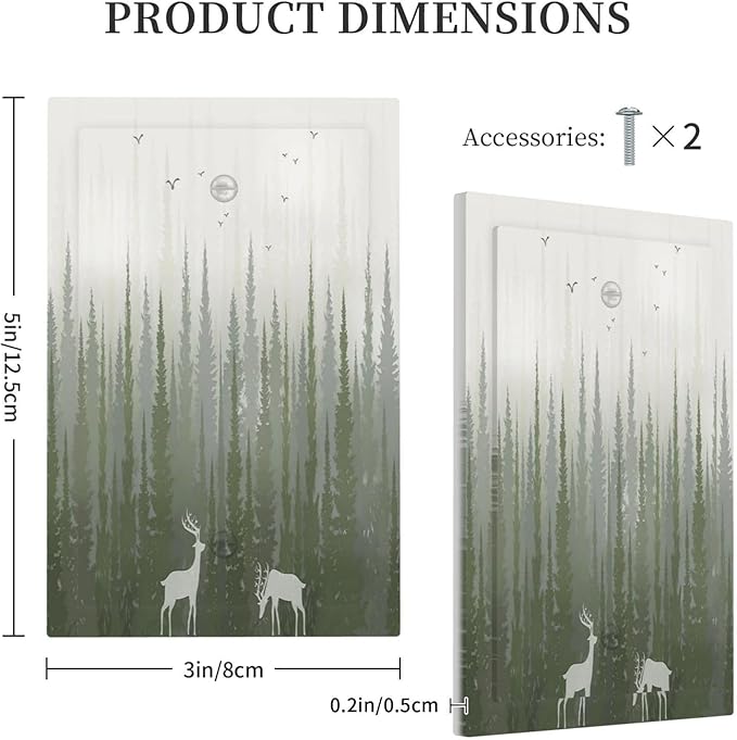 Green Pine Tree Deer Country forest Bird Nature Mist Light Switch Cover Plate 1 Gang Electrical Wall Plates Faceplate Decorative Switch Plate No Device Blank for Bedroom Home Decor