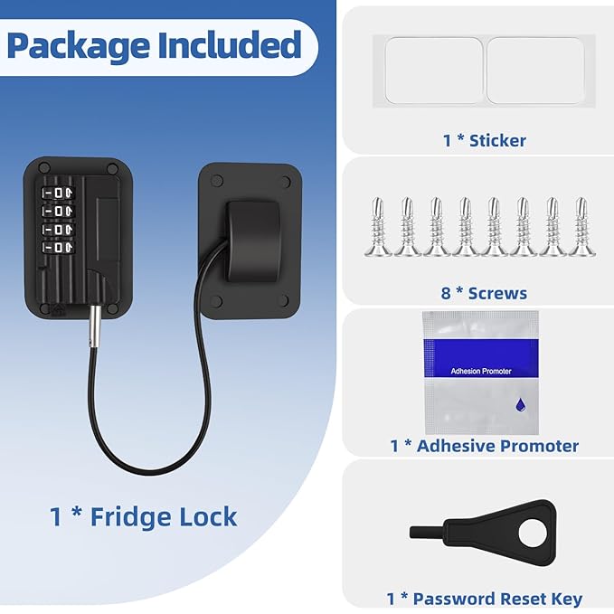 RORMGO Refrigerator Lock, Heavy Duty Fridge Locks for Kids, Freezer Lock with Combination for Refrigerator Drawer Cabinet Safety, Easy to Install No Keys Needed Black, 2 Packs