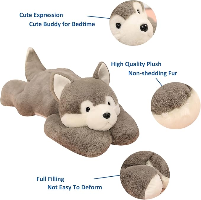 Doireum Weighted Stuffed Animals, 6.2 lbs Weighted Husky Stuffed Animal Plush Toy Cute Huskies Plush Animals Throw Pillow Gifts for Boys Girls, 29.5 inch