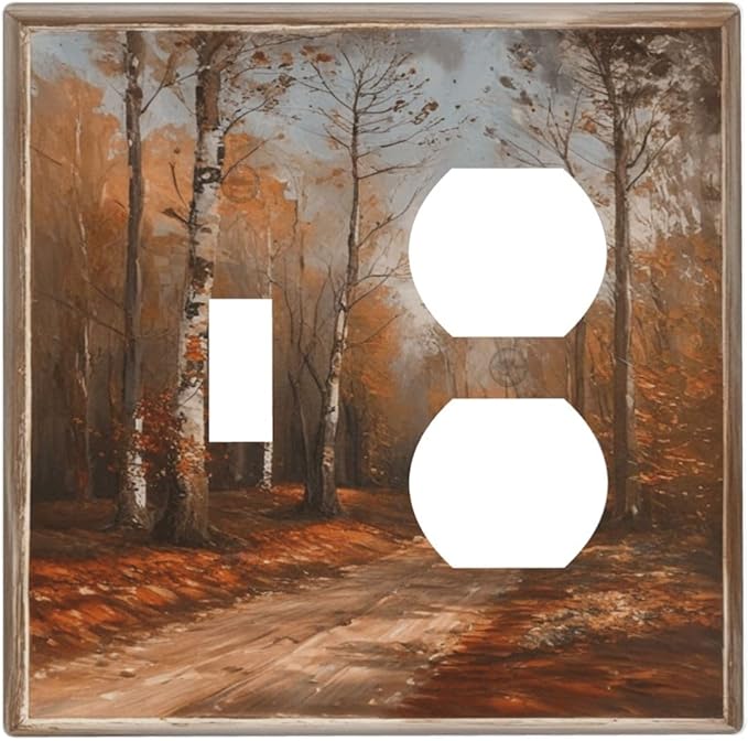 Decorative Art Light Switch Covers Maple Path 2 Gang Single Toggle Duplex Combination Electrical Faceplate Switchplate Wall Plate for Home Decor