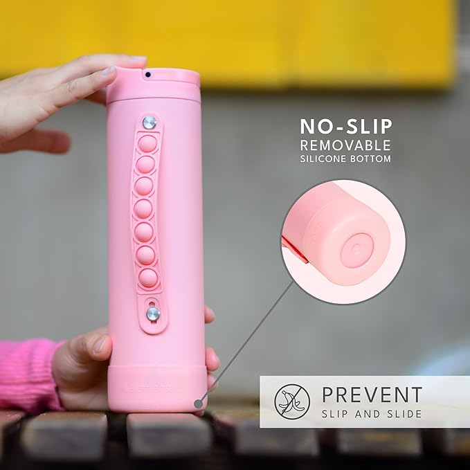 Elemental Iconic Kids Water Bottle for School - 100% Leak-Proof Insulated Water Bottles with Straw Lid & Pop-It Handle for Boys & Girls - Triple-Wall Insulated & BPA-Free, 20oz – Rose