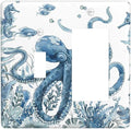 Blue Octopus Squid Seahorse Coral Watercolor Wild Sealife Outlet Covers 1 Toggle 1 Rocker Combination Decorative Wall Plate Electrical Switch Plates Light Switch Cover Plate for Bathroom Kids Room