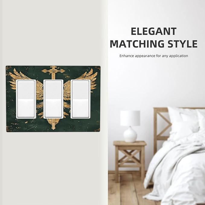 Medieval Retro Golden Eagle Totem Light Switch Covers 3 Gang Rocker Decorative Triple Outlet Wall Plate Cover Switchplate Electrical Gfci for Bedroom Living Room Decor