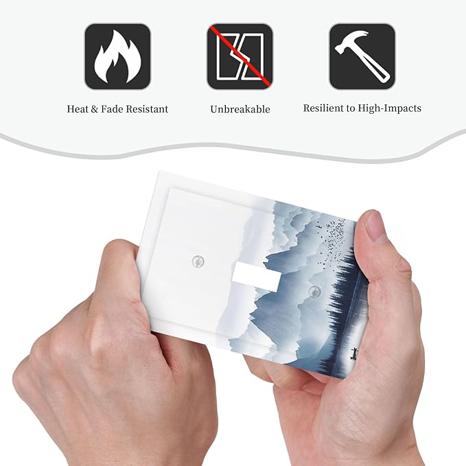 Decorative Light Switch Cover Mountain Foggy Lake Boat Grey Blue Forest Birds 1 Gang Single Toggle Decorator Outlet Wall Plate Device Electrical Faceplate Switchplates for Bedroom