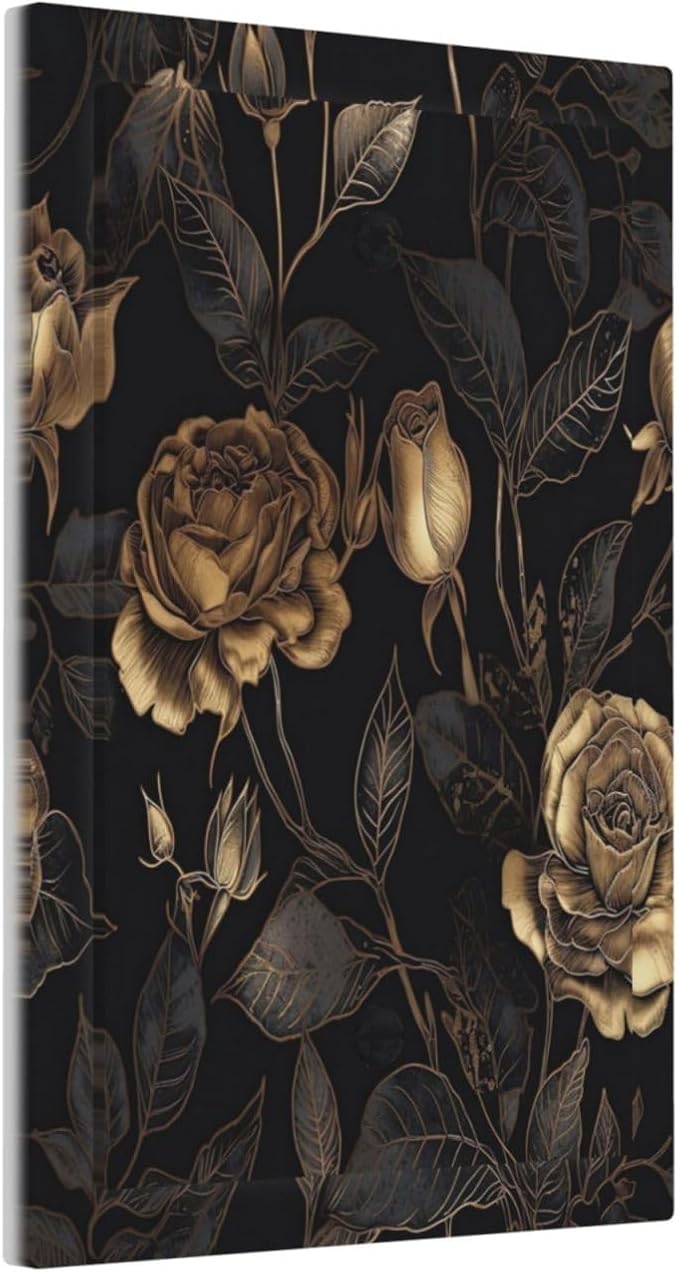 Black Floral Dark Vintage Gold Rose Flower Light Switch Cover Plate 1 Gang No Device Blank Electrical Wall Plates Faceplate Decorative Switch Plate Covers for Bedroom Living Room Decor