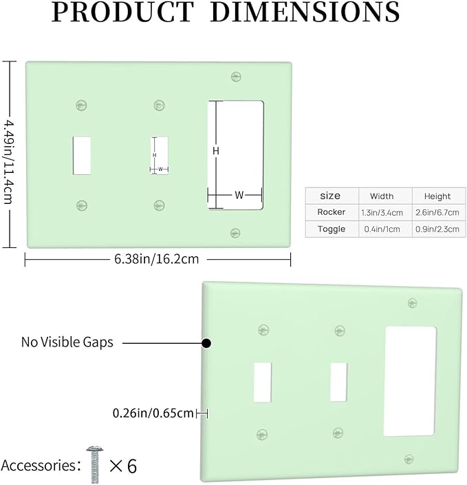 Green 3 Gang 2 Toggle 1 Rocker/GFCI/Decorator Combination Light Switch Plate Decorative Triple Toggle Wall Plate Cover Electrical Switch Face Plate