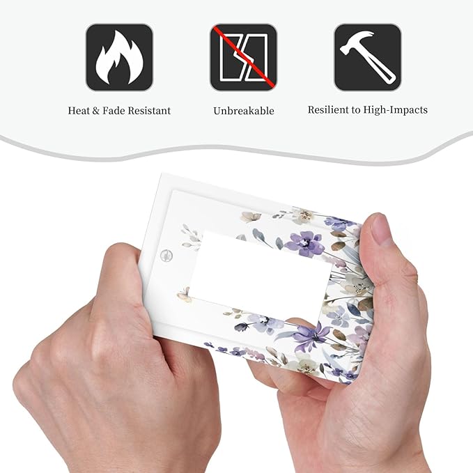 Purple Watercolor Flower Floral Butterfly Decorative Outlet Covers 1 Gang Single Rocker Light Switch Cover Plate Wall Plates GFCI Faceplate for Bedroom Living Room Decor