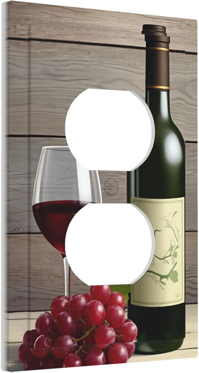 Rustic Wine & Grape Vineyard Scene Duplex Wall Plate - 1-Gang Standard US Size Wine Lover's Home Outlet Covers for Kitchen Decor