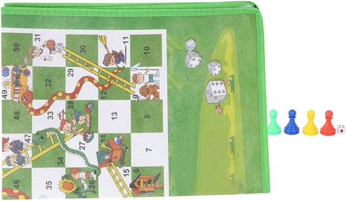 60x45cm Washable Folding Non Woven Fabrics Snake Chess Game Toy, Cartoon Checkerboard Pattern for 2-4 Players, with Portable Storage for Kids Children (Plastic)