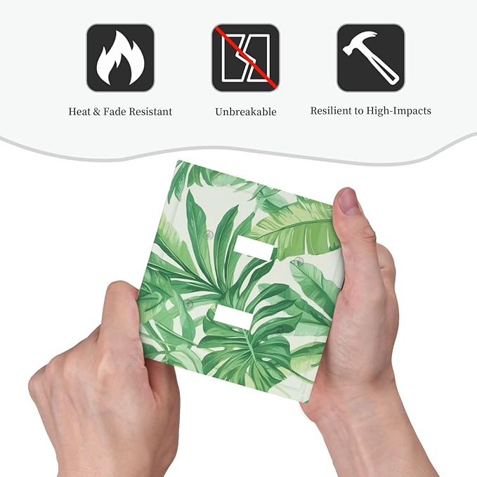 Decorative Switch Plates Tropical Palm Tree Leaf Green Plant 2 Gang Double Toggle Outlet Light Switch Cover Wall Plate Electrical Faceplate For Bed Room Living Room Decor
