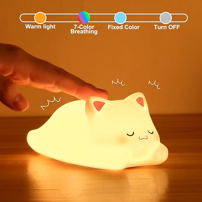 ZKLiLi Night Light for Kids Lamp, 16 Colors cat Lamp Cute, Dimmable Baby Night Lights for Nursery,Silicone Rechargeable Nightlight for Kids Room, Kawaii Room Decor (miyan-pamao-Remote)