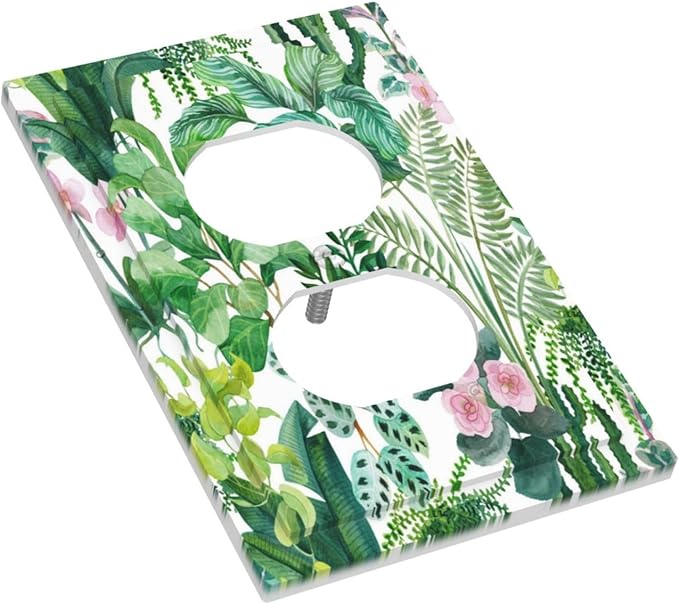 Tropical Palm Leaves Green Jungle Botanical Floral Flowers Outlet Covers 1 Gang Duplex Light Switch Cover Decorative Switch Plates Electrical Receptacle Faceplate Wall Plate for Bedroom Living Room