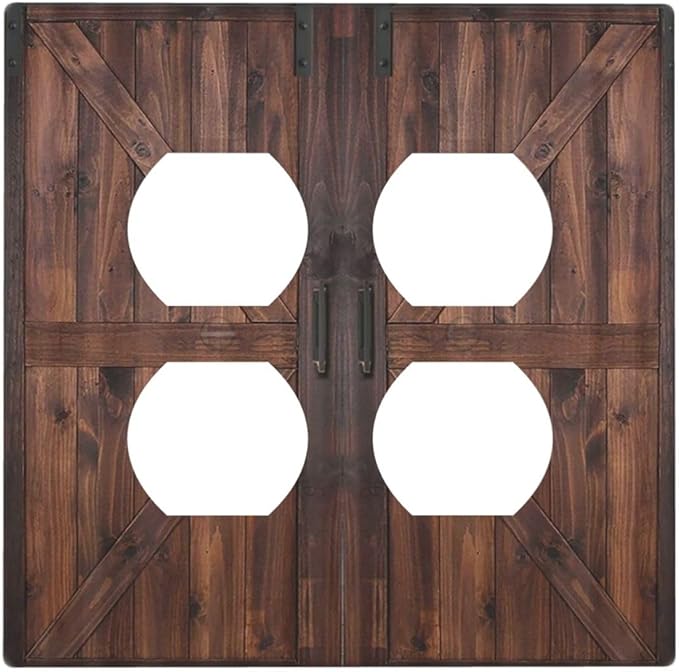Decorative Outlet Covers Rustic Barn Doors Vintage Brown Wood Plank 2 Gang Wall Plate Double Duplex Light Switch Cover Switch Plate Covers Faceplate for Farmhouse Bedroom Decor
