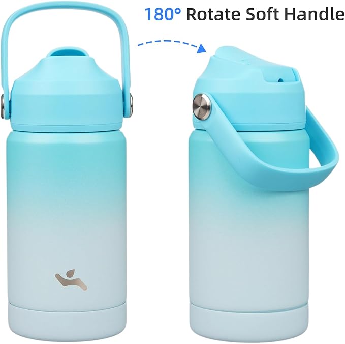 Konokyo Insulated Water Bottle with Straw Lid,12 oz Stainless Steel Vacuum Metal Bottle with Silicone Handle,Sea Salt
