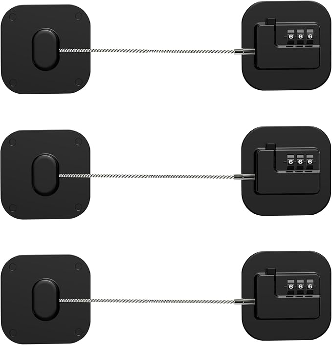 Refrigerator Lock, Combination Lock for Refrigerator Cabinets, Drawers, Heavy Duty Fridge Lock, Easy Install No Keys Needed, Black (Black-3Pack)