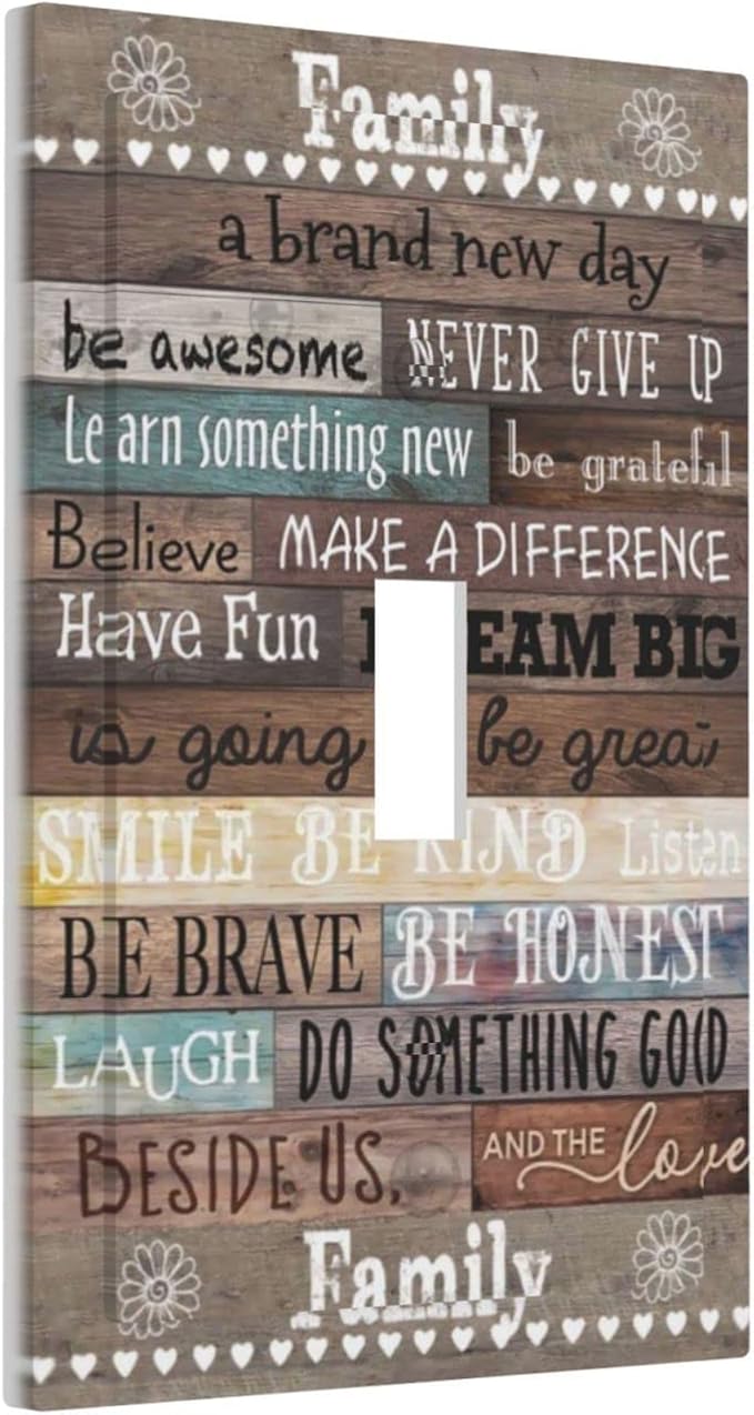 1 Gang Electrical Single Toggle Device Wall Plate Rustic Vintage Country Positive Cabin Home Inspirational Quotes Rules Wood WDevice Wall Plate Decorative Electric Outlet Light Switch Face Plate Cover