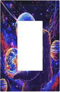 Astronaut Space Cool Galaxy Planet Decorative Outlet Covers 1 Gang Single Rocker Light Switch Cover Plate Wall Plates GFCI Faceplate for Kids Room Nursery Decor