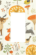 Cute Woodland Animals Single Rocker Switch Cover - 1-Gang Standard US Size Forest Pattern Trees Mushrooms and Berries Light Switch Covers for Boys & Girls Bedroom Decor