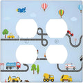 Road Construction Car Truck Hot Air Balloon Outlet Covers 2 Gang Double Duplex Decorative Light Switch Covers Electrical Wallplates Socket Faceplate for Nursery Kids Room Decor