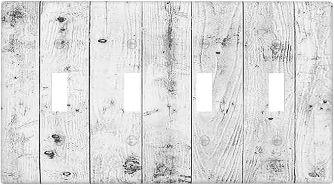Light Switch Covers Rustic White Grey Wood Grain Quad Toggle 4 Gang Wall Plate Electrical Faceplate Decorative Switch Plates for Farmhouse Home Decor