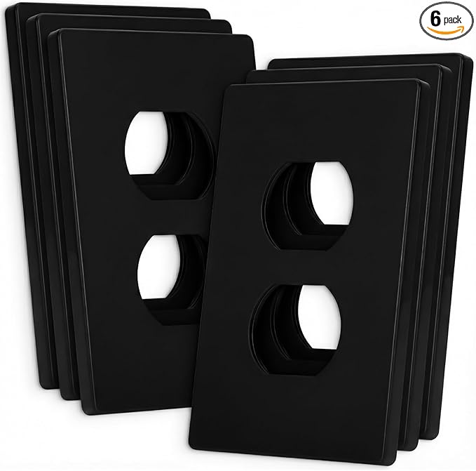 Bates- Screwless Duplex Wall Plate, 6 Pack, Black, Electrical Outlet Cover Plates