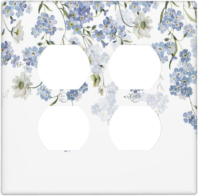 Hydrangea Blue Flowers Watercolor Floral Outlet Covers 2 Gang Double Duplex Decorative Light Switch Covers Electrical Wallplates Socket Faceplate for Bed Room Living Room Decor