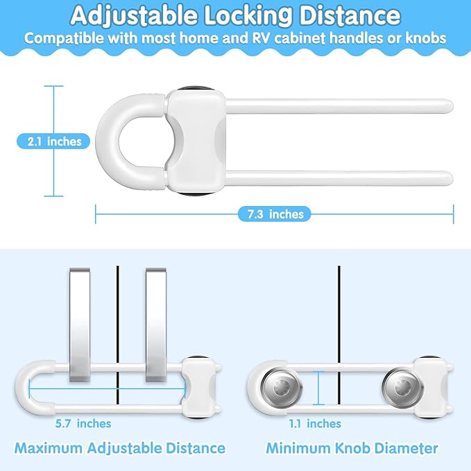 Modacraft 15 Pcs Sliding Cabinet Latches, U Shaped Cabinet Door Locks, Baby Cabinet Safety Latches for Baby Proofing, No Drilling Tool-Free Installation Easy to Use for Knobs or Handle Double Door