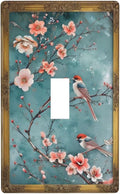 Decorative Art Light Switch Covers Vintage Chinoiserie Oriental - Teal Birds and Floral Branch Single Toggle Wall Plate Decorative Switchcover Electrical Switchplate for Home Decor