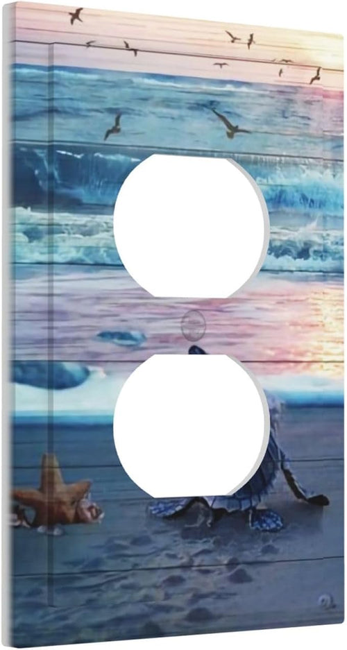 1 Gang Duplex Receptacle Outlet Cover Nautical Sea Beach Sea Turquoise Blue Turtle Seashells Conch Starfish Ocean Marine Electrical Wall Plate One Gang Dual Device Light Switch Faceplate Socket Cover
