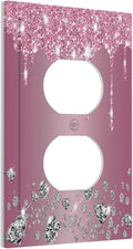 Sparkling Diamonds Pink Silver Glitter Drops Print 1 Gang Outlet Plate Decorative Single Duplex Wall Plate Covers Unique Electrical Receptacle Light Switch Cover Faceplate Switchplate for Bedroom