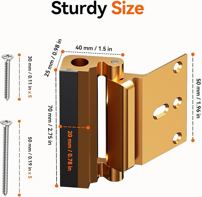 Tonitrui Home Security Door Reinforcement Lock for Front/Inward Swing Doors - Upgraded Reinforced 1200lbs Capacity, Night Kids Safety Metal Flip Deadbolt Latch(2Pack Gold)