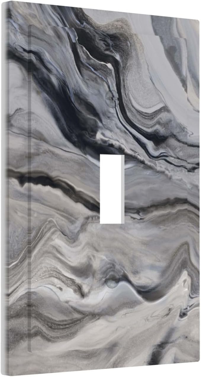 Grey And White Marble Abstract Art Print Decorative Light Switch Cover 1 Gang Single Toggle Device Electrical Faceplate Switchplates Decorator Outlet Wall Plate for Bathroom Kitchen Decor