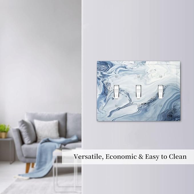 Decorative Switch Plates Blue Marble Pattern 3 Gang Wall Plate Faceplate Triple Toggle Light Switch Cover Electrical Wall Panels for Bedroom living Room Decor