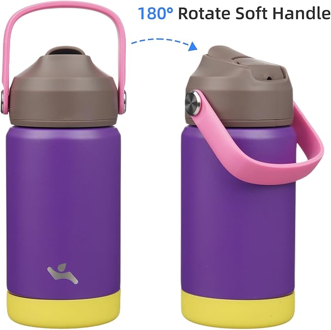 Konokyo Insulated Water Bottle with Straw Lid,12 oz Stainless Steel Vacuum Metal Bottle with Silicone Handle,Violets
