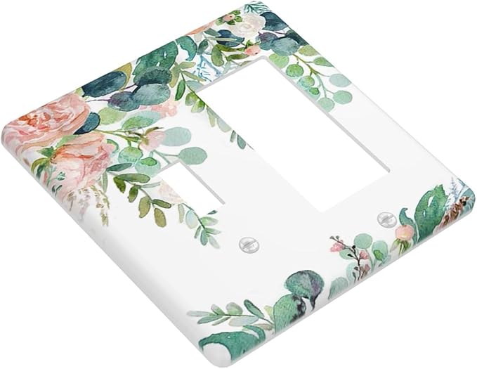 Green Eucalyptus Leaves Floral Watercolor Flower Outlet Covers 1 Toggle 1 Rocker Combination Decorative Wall Plate Electrical Switch Plates Light Switch Cover Plate for Bed Room Living Room Decor