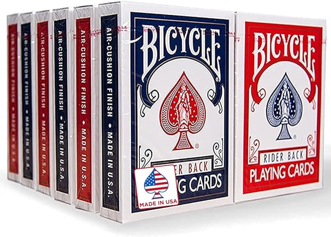 Bicycle Rider Back Standard Index Playing Cards, 12 Pack Bulk Set, Classic Poker Size Decks of Cards for Poker, Blackjack, Rummy, and Family Card Games, Red & Blue Backs