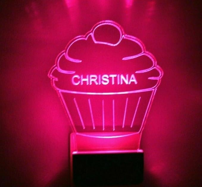MIRROR MANIA Night Light Multi Color Personalized LED Plug-in, Ultra-Slim Touch Night Light Smart Dusk to Dawn Sensor, Kids Children's Bedroom Kitchen Bathroom Hallway Play Room Variations (Cupcake)